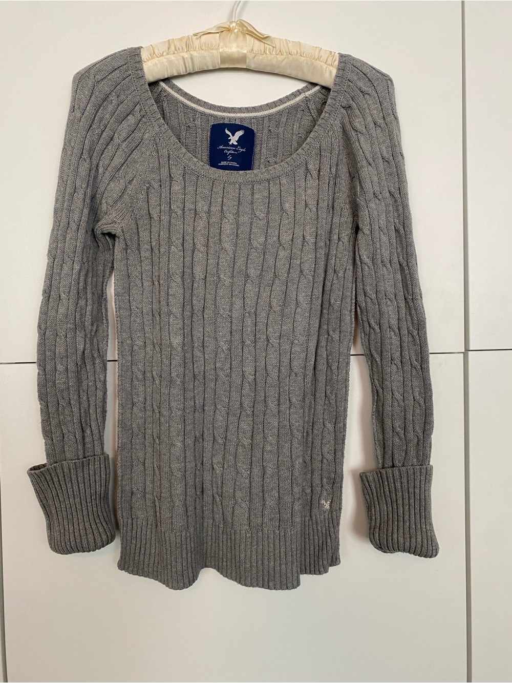 American Eagle Outfitters Grey Cable-Knit Scoop Neck Sweater - Women